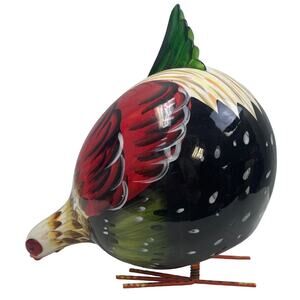 Vintage Ceramic Ground Feeding Metal Feet Round Fat Chicken Kitchen Home Decor